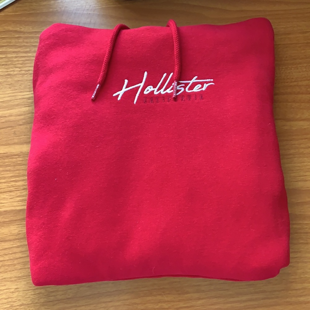 Red sweater with white Hollister liters size S